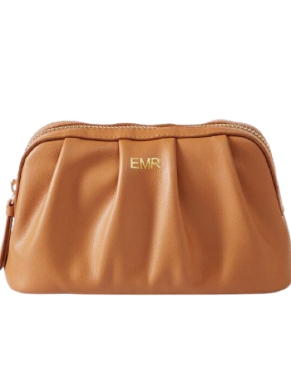 Mark & Graham Cognac vegan Leather Pleated Zip Clutch